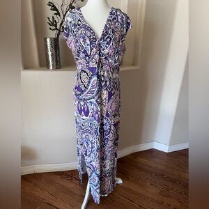 Chicos Womens Knot Front Paisley Floral Purple Pink Blue Maxi Dress 2-12/14*